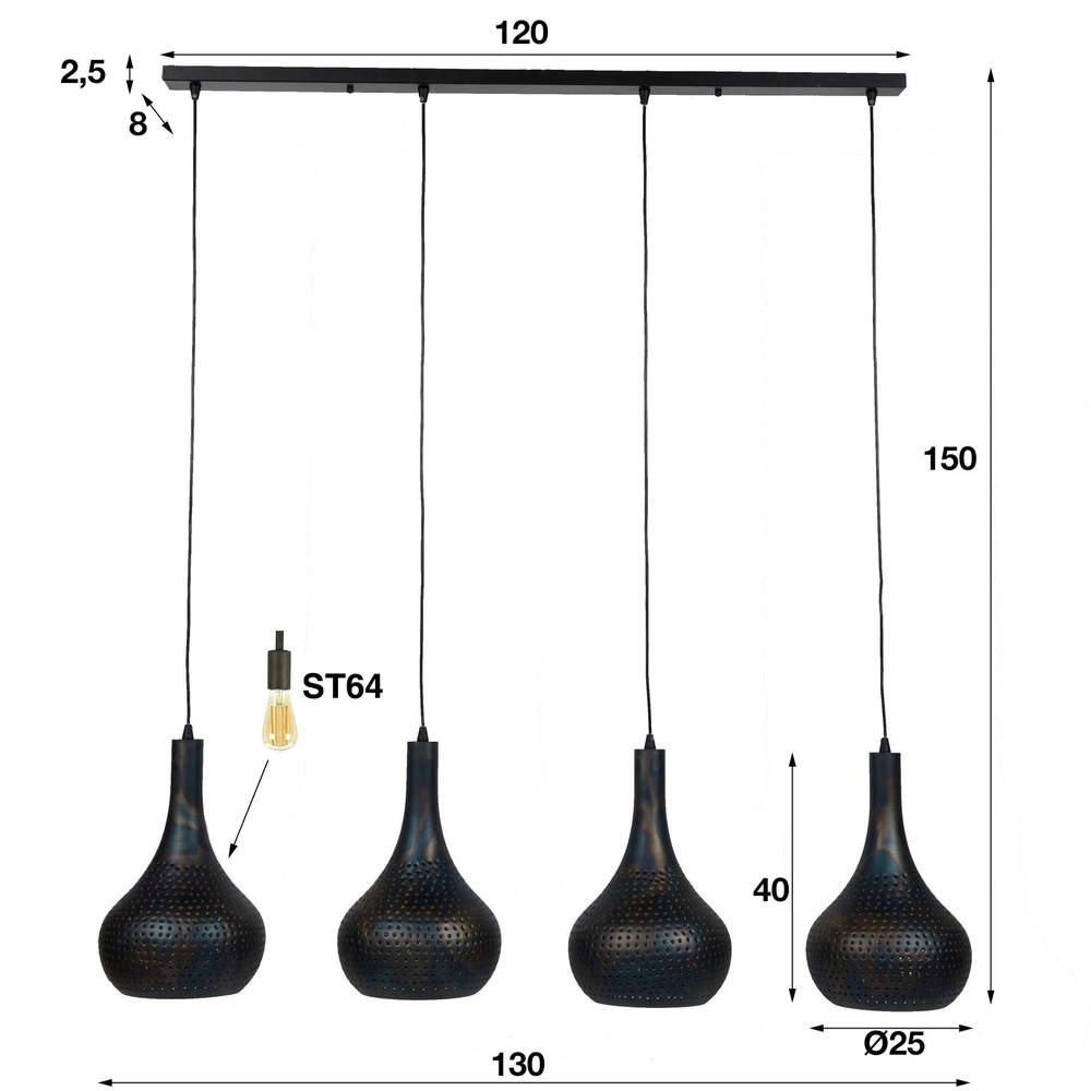 Loch-Esstisch-Pendellampe Punch 4x E27 – schwarzbraun Lyora 8716803512979