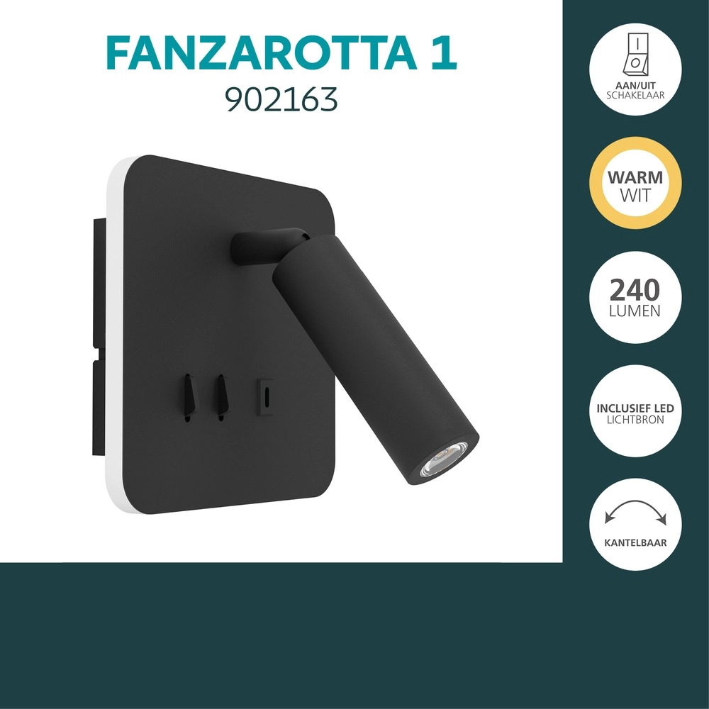 Nachttischlampe Fanzarotta 1 Schwarzes Quadrat Eglo 9008606356836