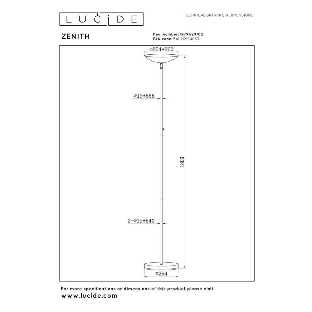 Design-Stehlampe Zenith Gold Lucide 5411212194053