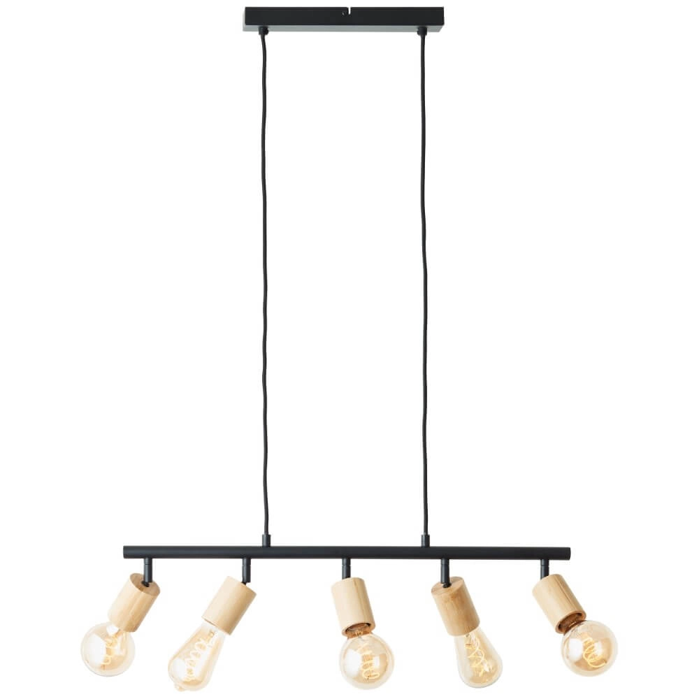 Hängelampe mit 5 Leuchten Tiffany schwarz mit Holz Brilliant 4004353406409