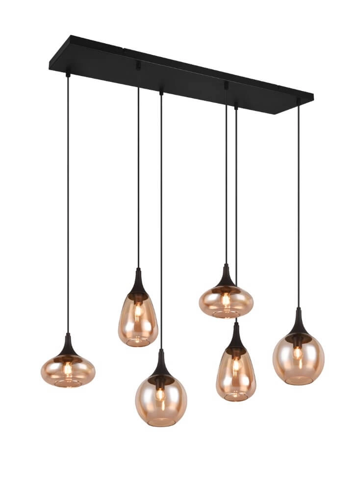 Hängelampe mit 6 Leuchten Lumina mit Braunglas