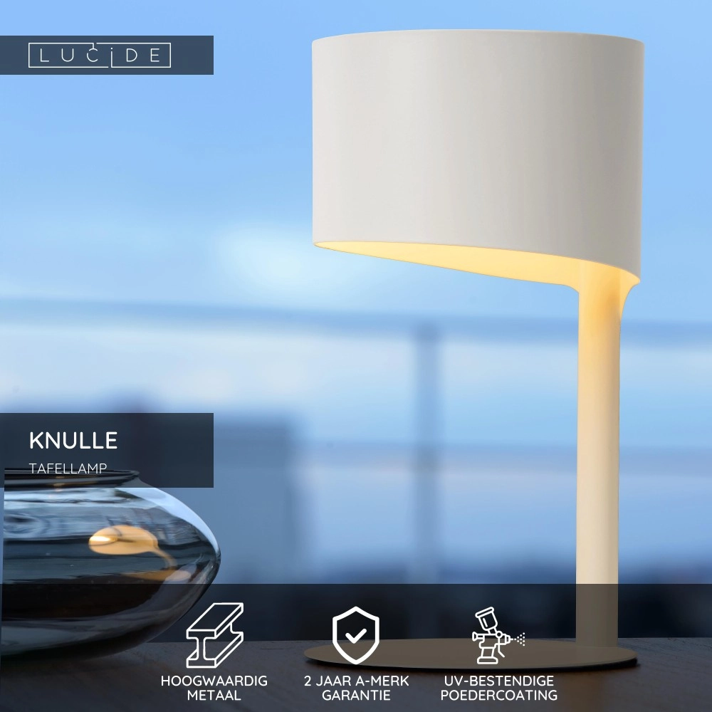 Elegante Tischlampe Knulle Ø 15 cm weiß Lucide 5411212450715