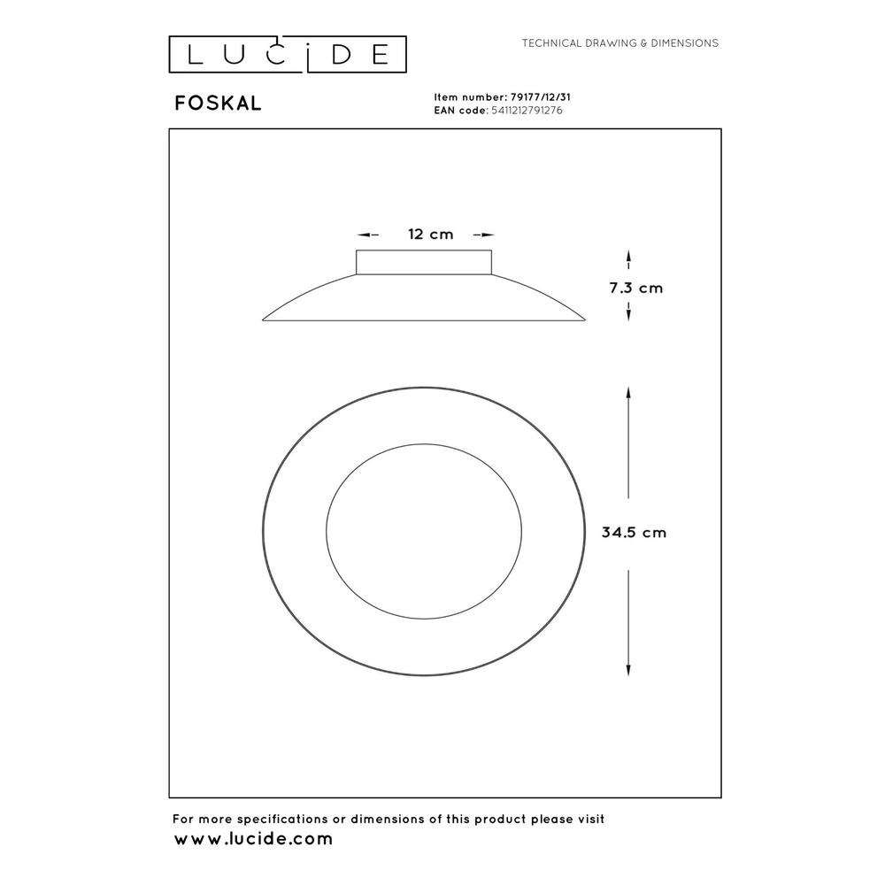 Deckenlampe Foskal Ø 34,5 cm weiß Lucide 5411212791276