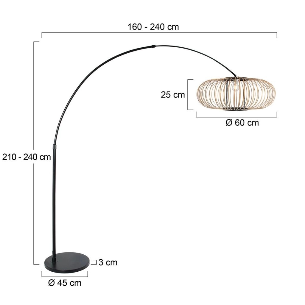Schwarze Bogenlampe Sparkled Light mit Bambusschatten Ø60 cm Steinhauer 8712746183566