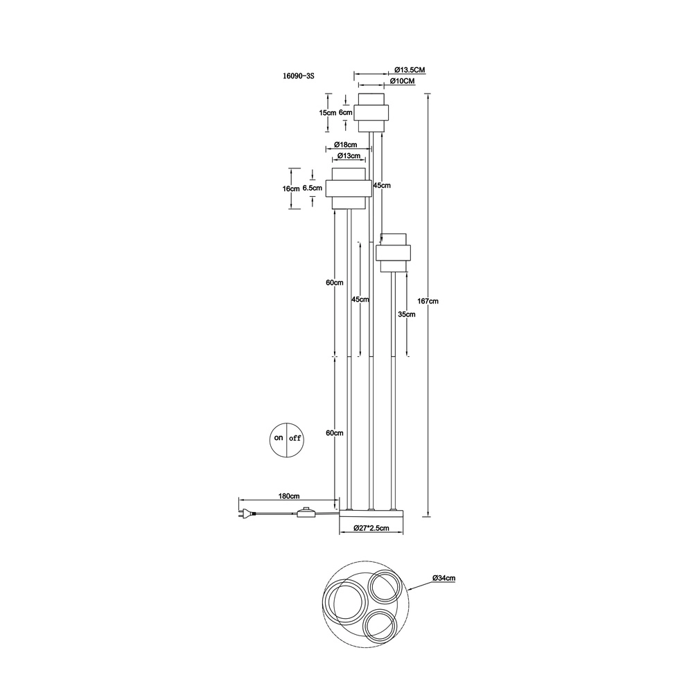 3-Licht Stehlampe Daren Schwarz mit Marmor Globo 9007371580675