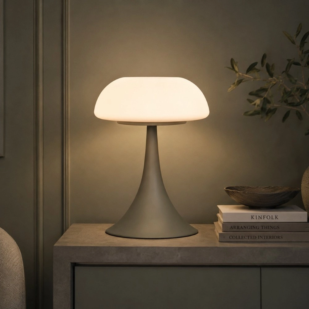 Tischlampe Ancilla Grau mit weißem Glas