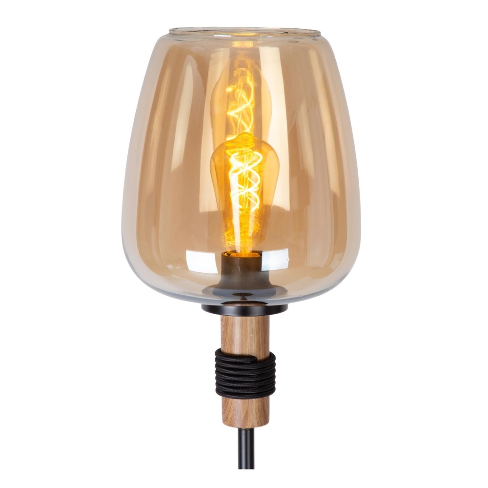 Stehlampe Ilona schwarz mit bernsteinfarbenem Glas Lucide 5411212452702