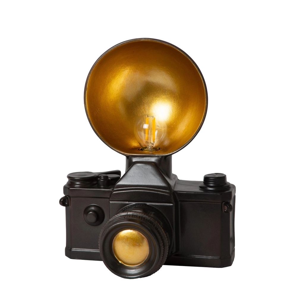 Nostalgische Tischlampe Extravaganza Camera Schwarz mit Gold