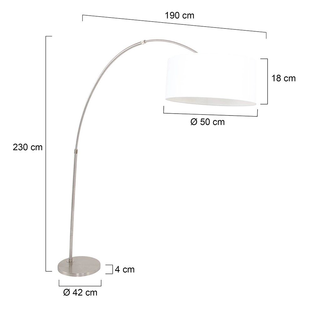 Bogenlampe Gramineus 50 Edelstahl mit weißem Lampenschirm Steinhauer 8712746118315