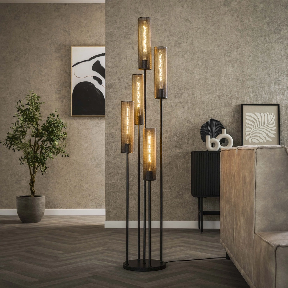 Röhren-Stehlampe Tube 5-Licht – arktisch schwarz