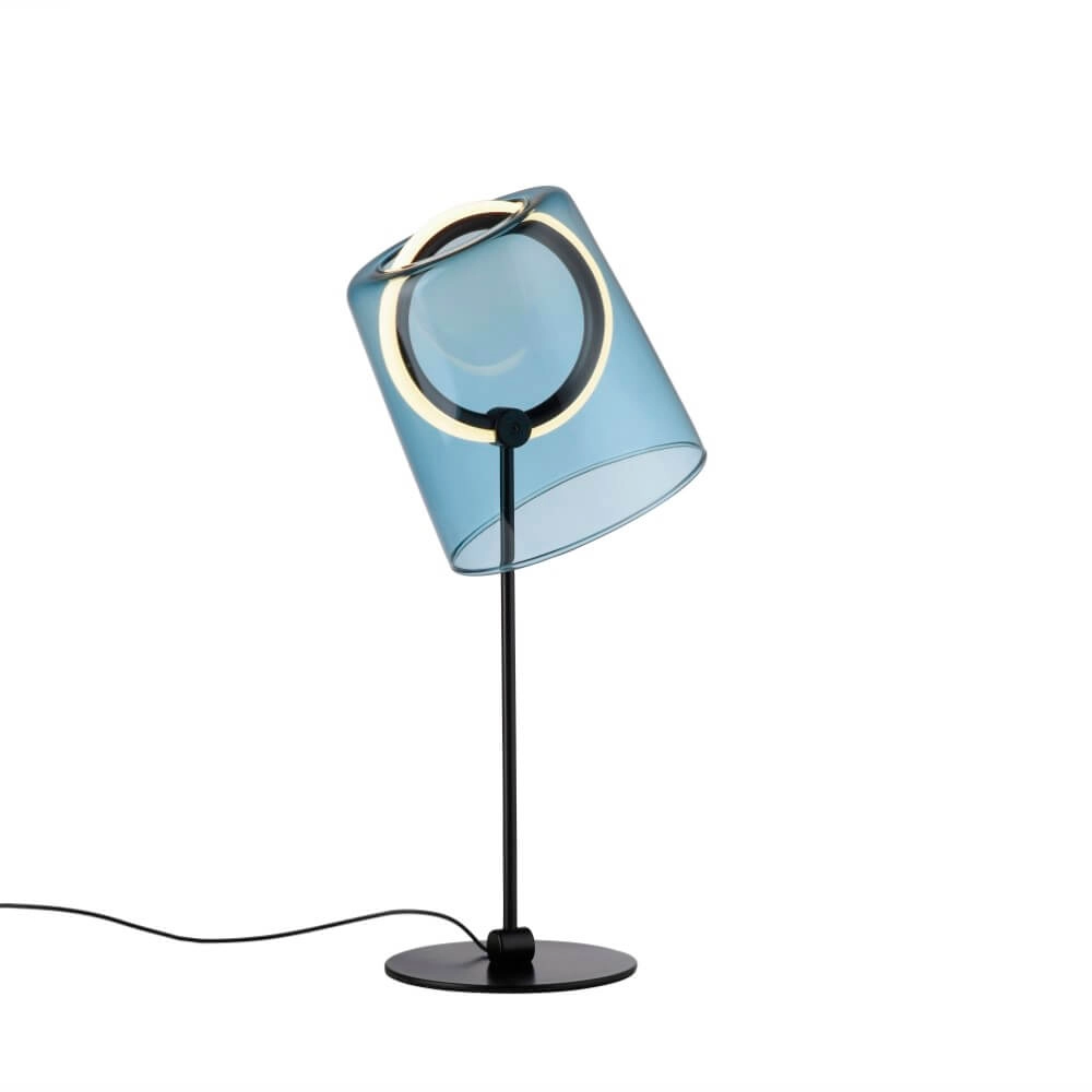 Tischlampe Zula schwarz mit blauem Glas
