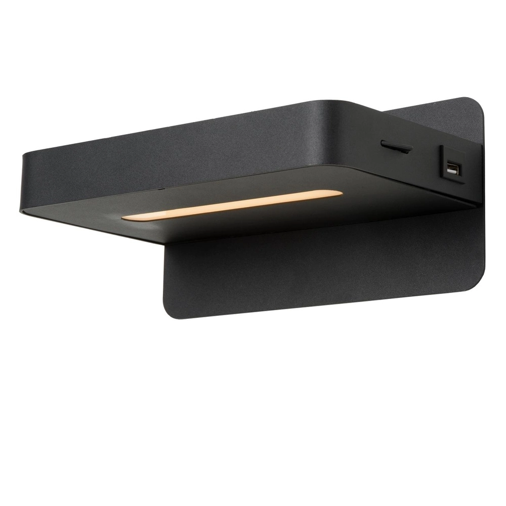 Nachttischlampe Atkin mit USB-Ladepunkt schwarz Lucide 5411212770820
