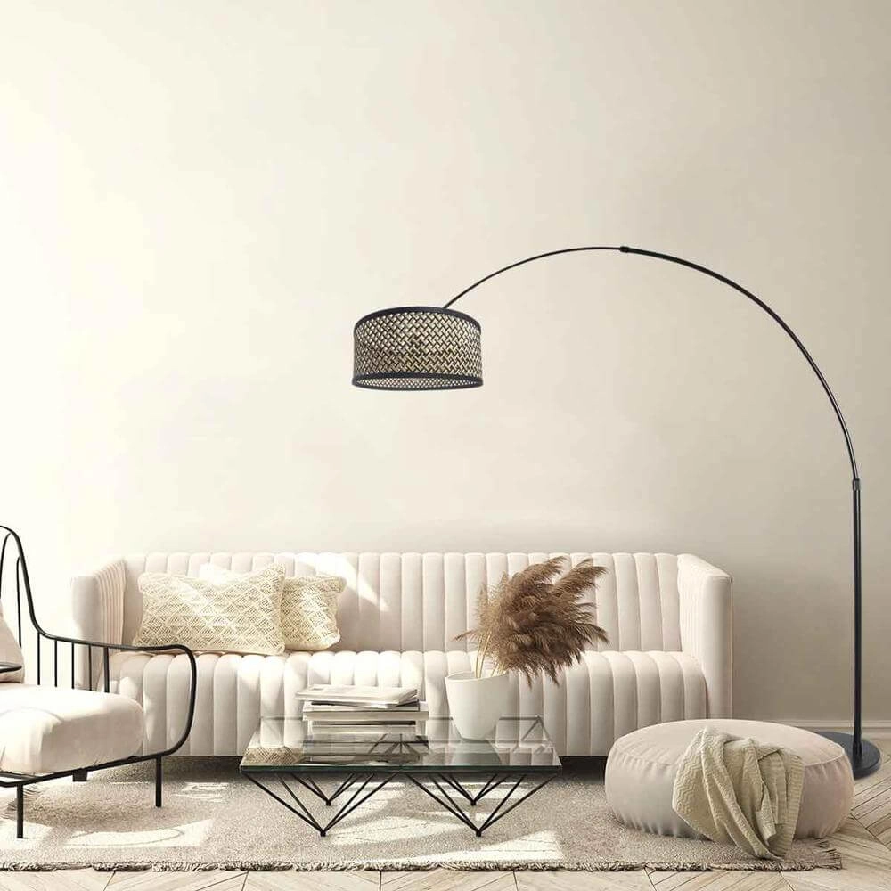 Bogenlampe Sparkled Light schwarz mit Bambusschirm Steinhauer 8712746172874