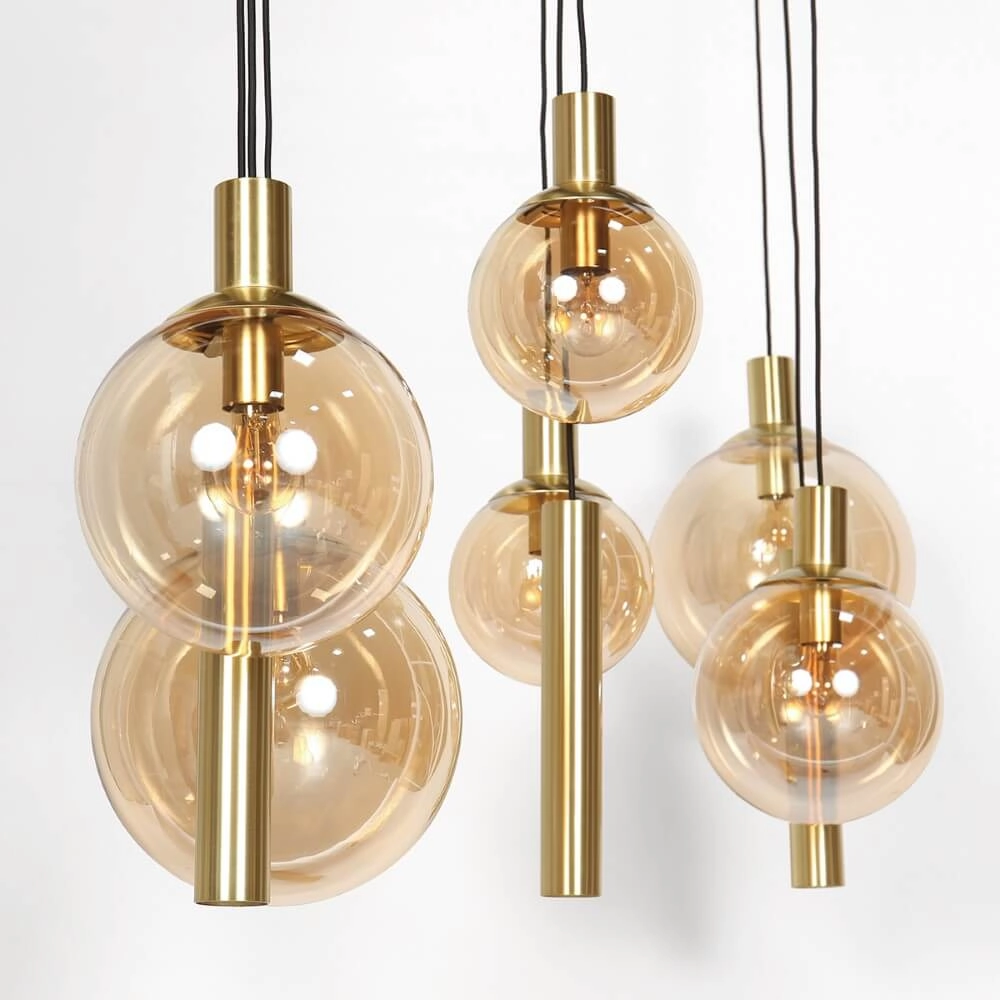 Esstisch-Hängelampe Bollique Gold mit bernsteinfarbenem Glas Steinhauer 8712746172980