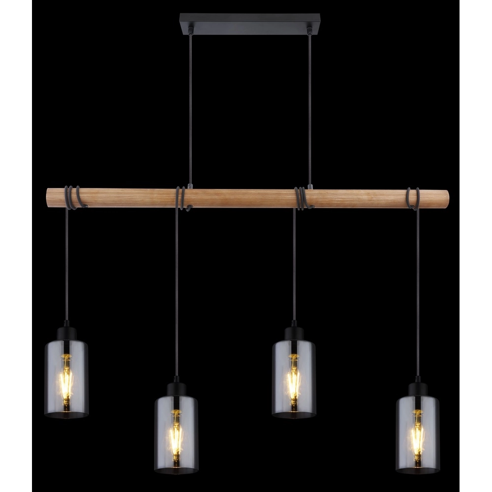Pendellampe Hadera 4-Licht Schwarz mit Rauchglas Globo 9007371414840