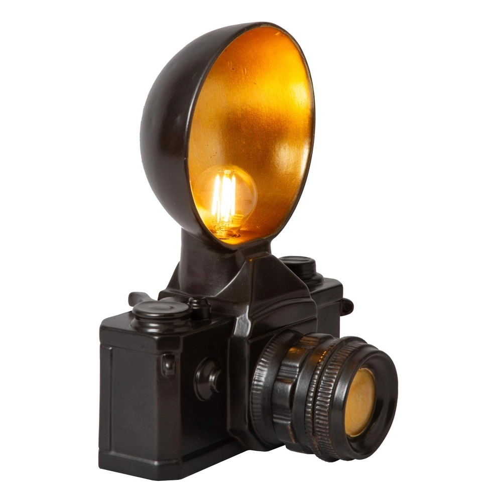 Nostalgische Tischlampe Extravaganza Camera Schwarz mit Gold Lucide 5411212345769