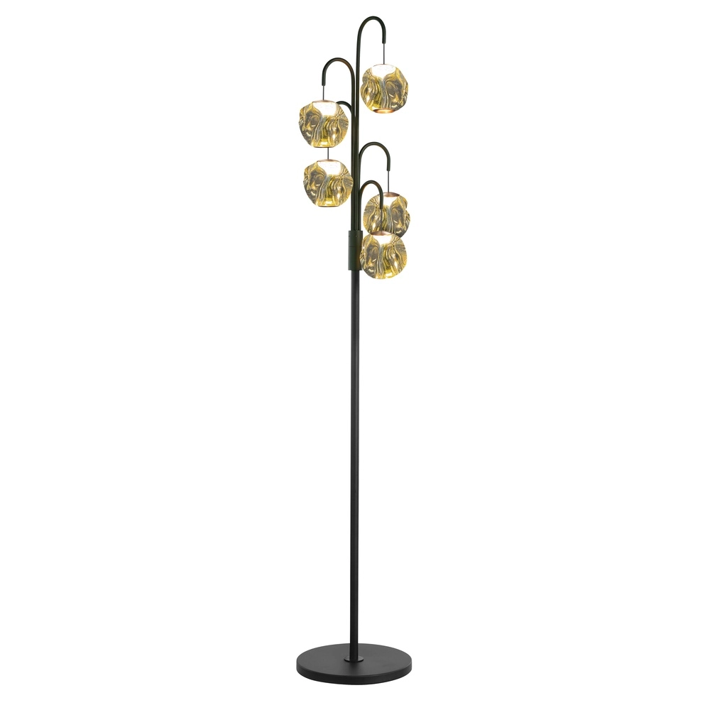 Stehlampe Melina schwarz mit Braunglas 5-flammig