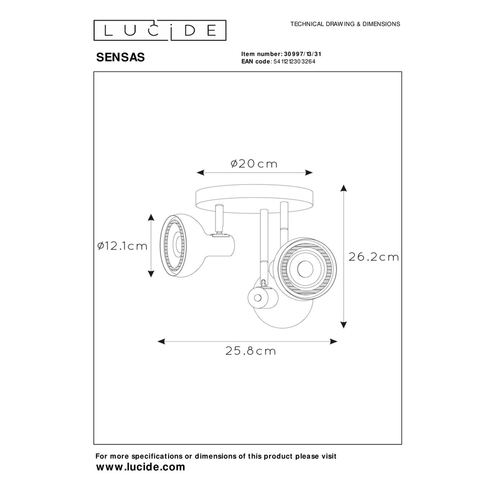 Deckenlampe 3-Leuchten Sensas weißes Design GU10 ES111 Lucide 5411212303264