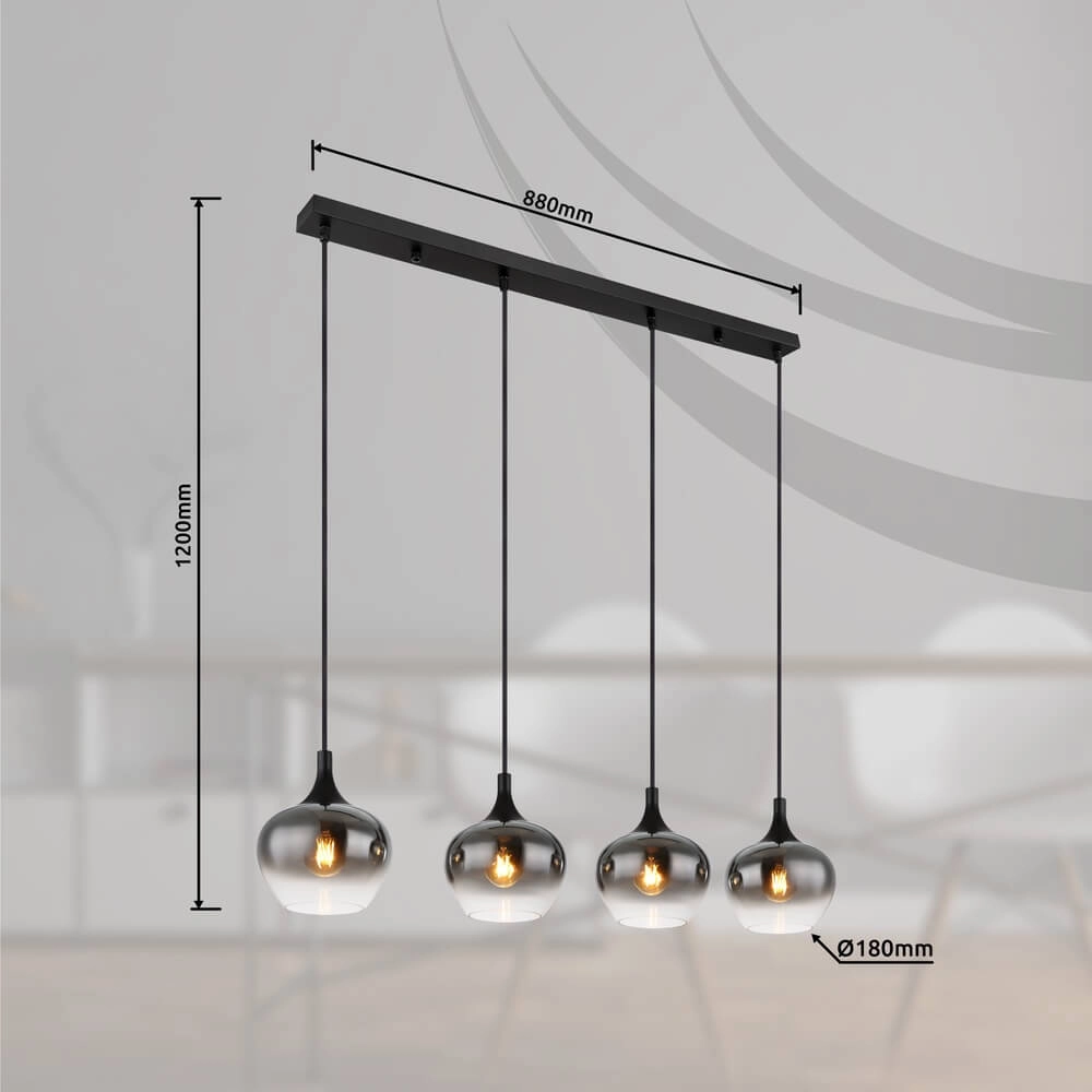 Schwarze Pendelleuchte Maxy 4-flammig gerade Globo 9007371432400