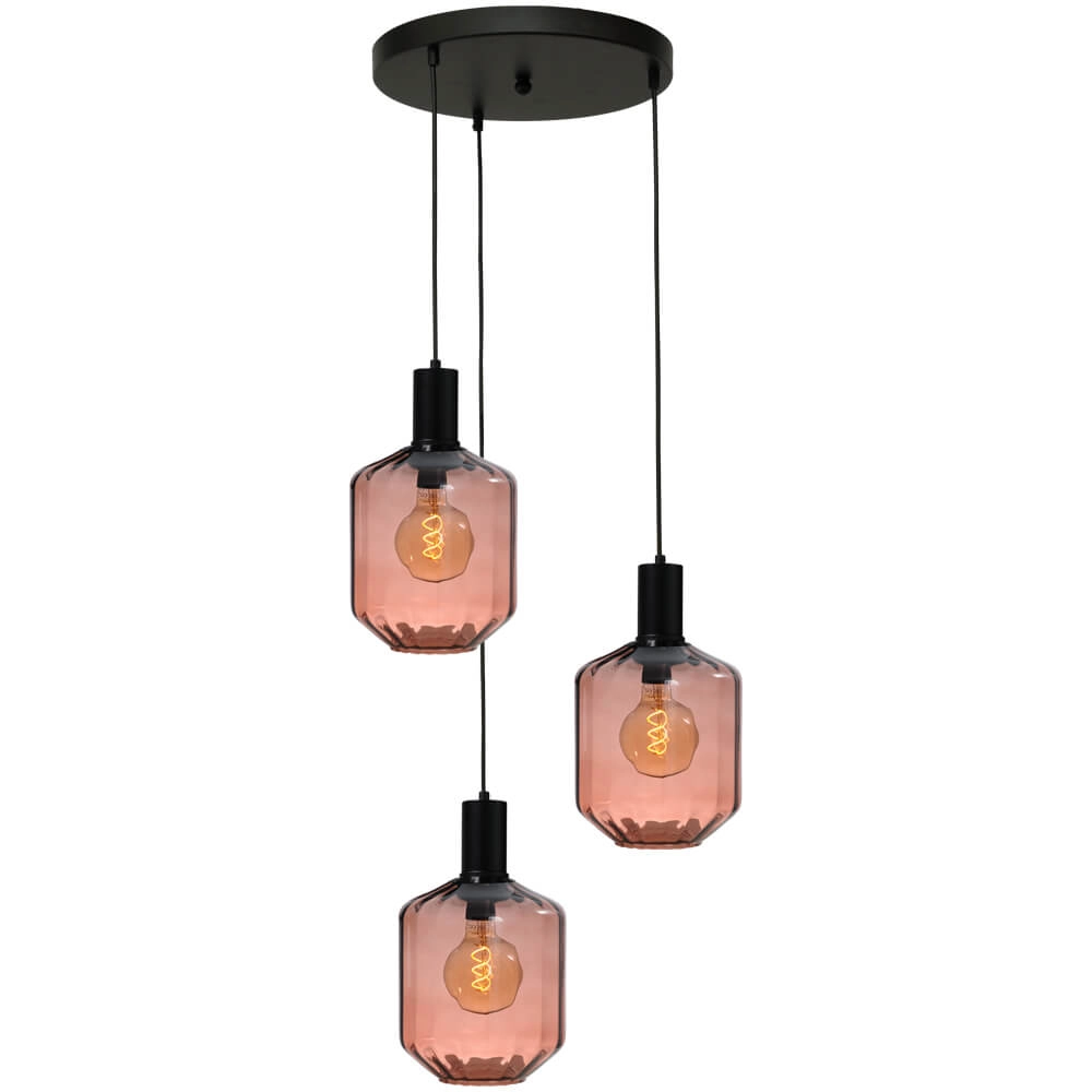 3-flammige Loft-Hängelampe - Schwarz - Porto mit roten Jagger-Brillen – Ø 24 cm