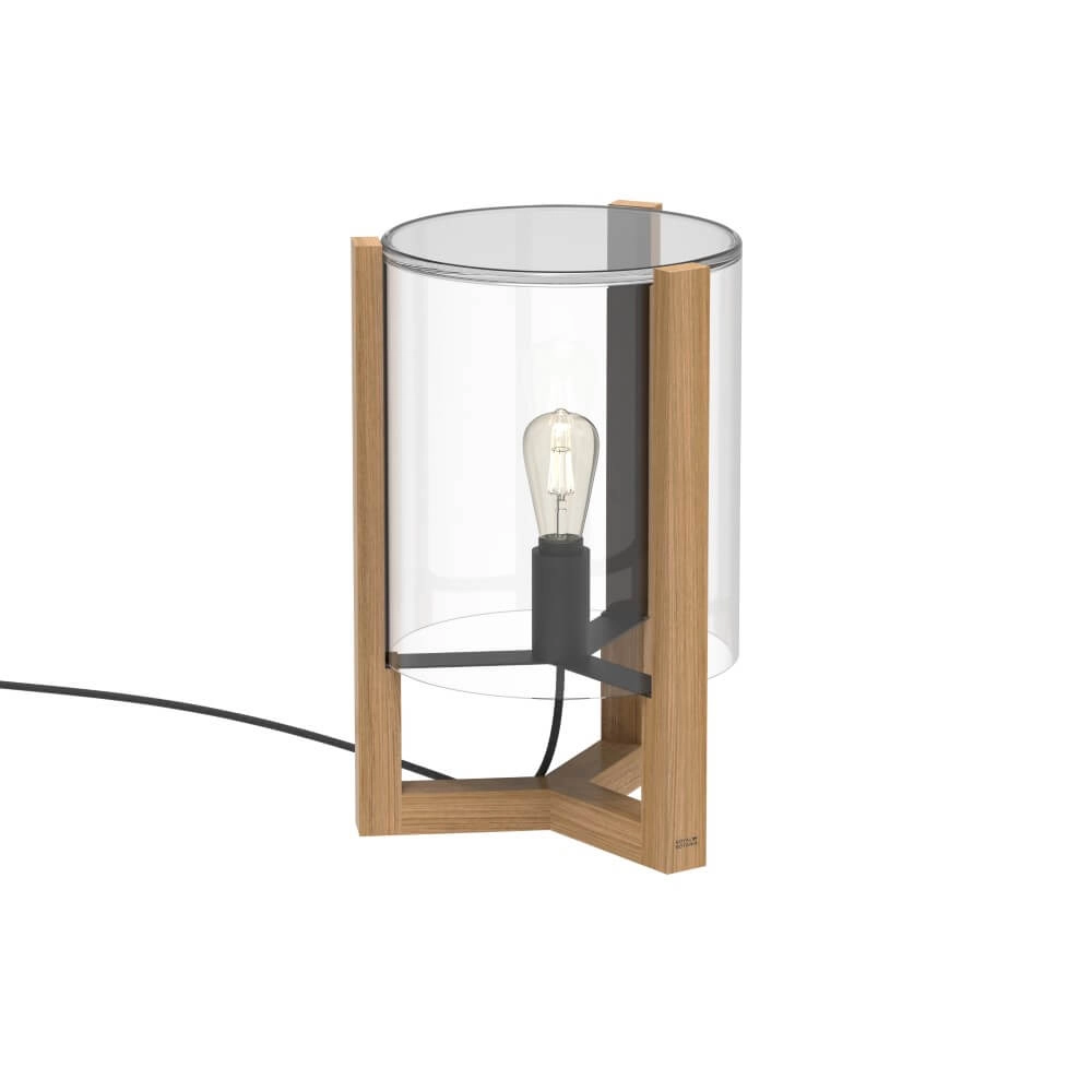 Tischleuchte 50cm Tristar Teakholz mit Klarglas