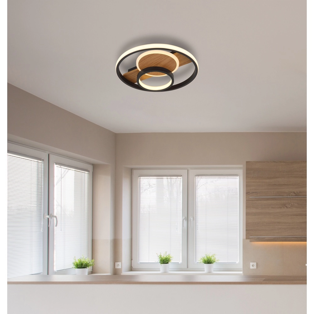 Design-Deckenlampe Pikara Schwarz mit Holz Globo 9007371474707