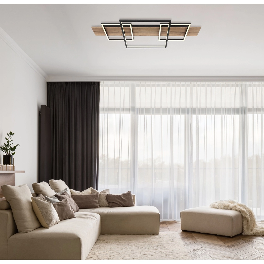 Design-Deckenlampe Vanni Schwarz mit Holz, Look 95 cm Globo 9007371454082