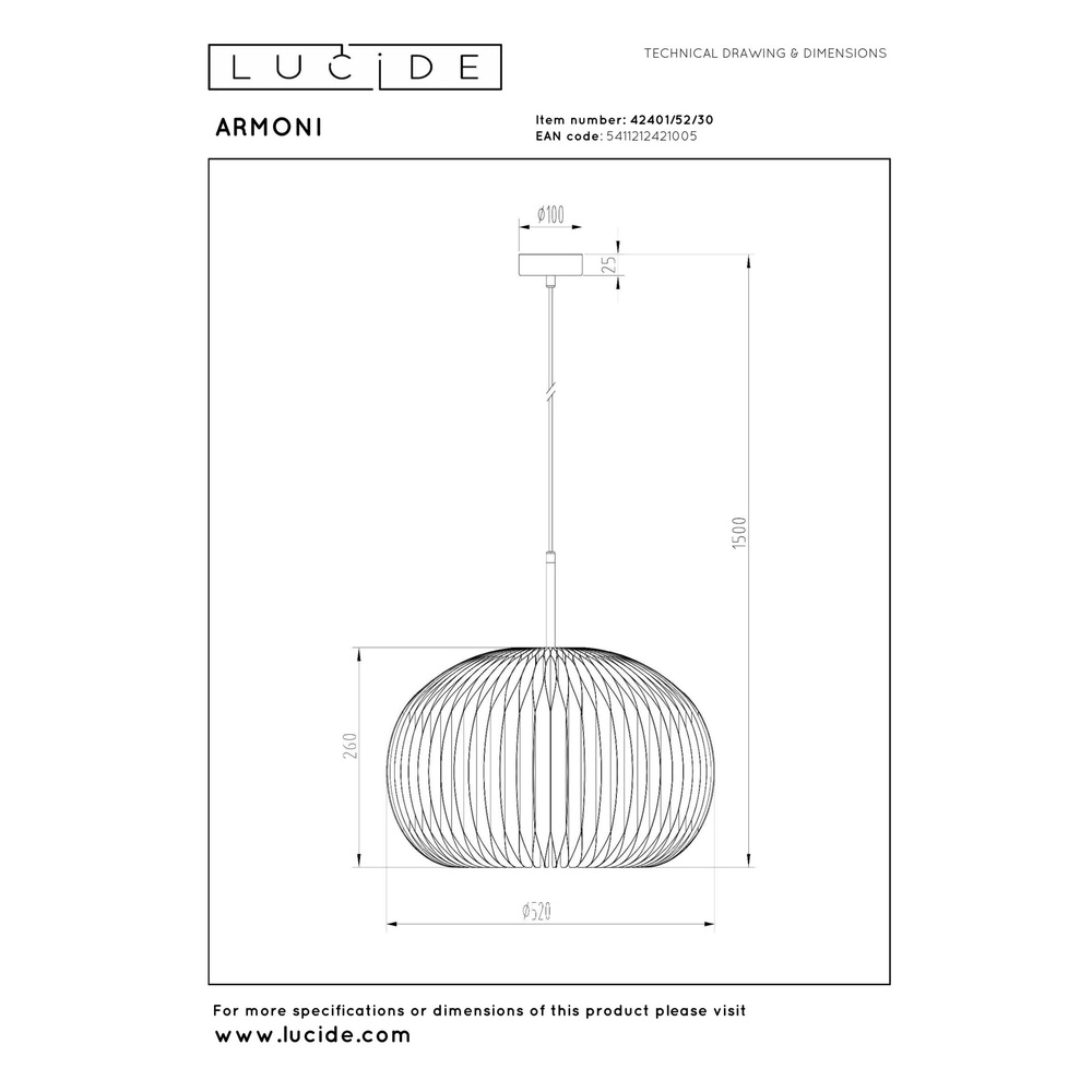Pendellampe Armoni Ø 52 cm schwarz Lucide 5411212421005
