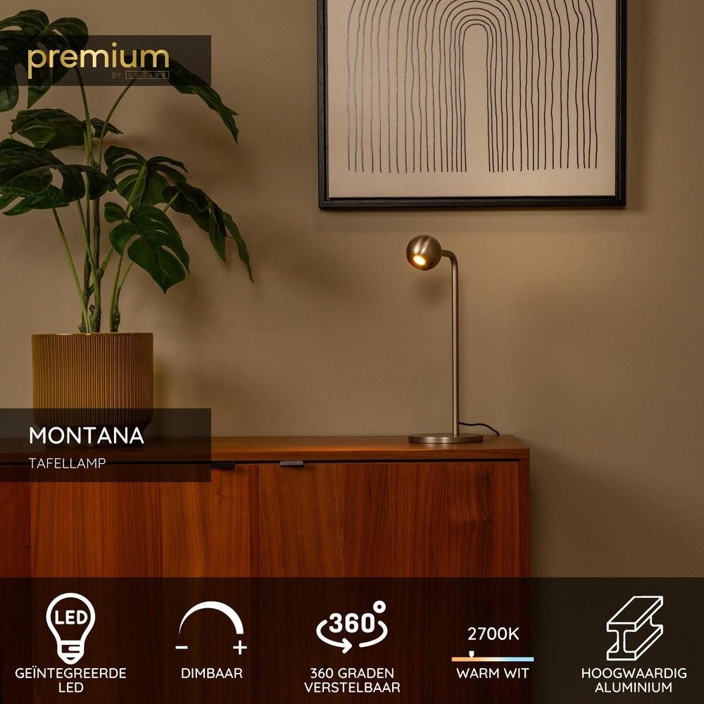 Design-Tischlampe Montana Grau Premium by Lucide 5411212680181