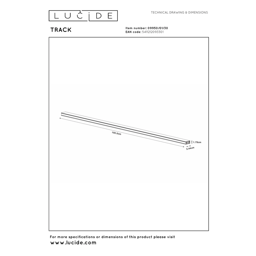 Bahn Track 1 Meter – 1-Phasen-Schwarz Lucide 5411212093301