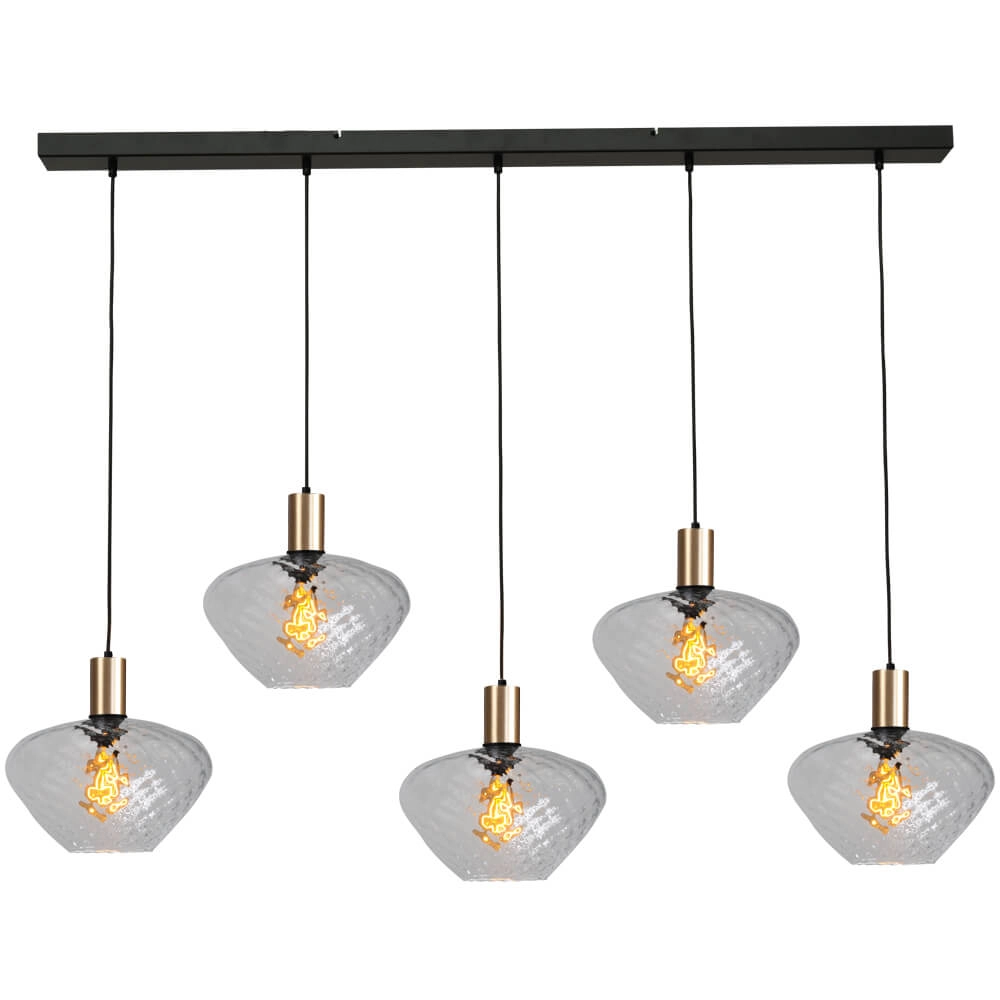 5-flammige Hängelampe - Gold - Porto mit Blossom-Rauchgläsern Masterlight 8718121270210