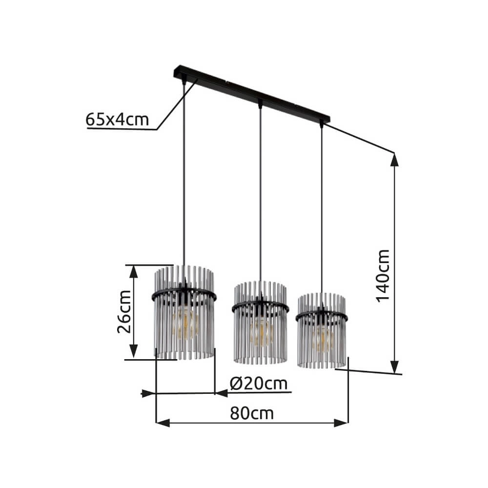Schwarze Pendelleuchte Gorley mit Rauchglas 3-flammig Globo 9007371445790