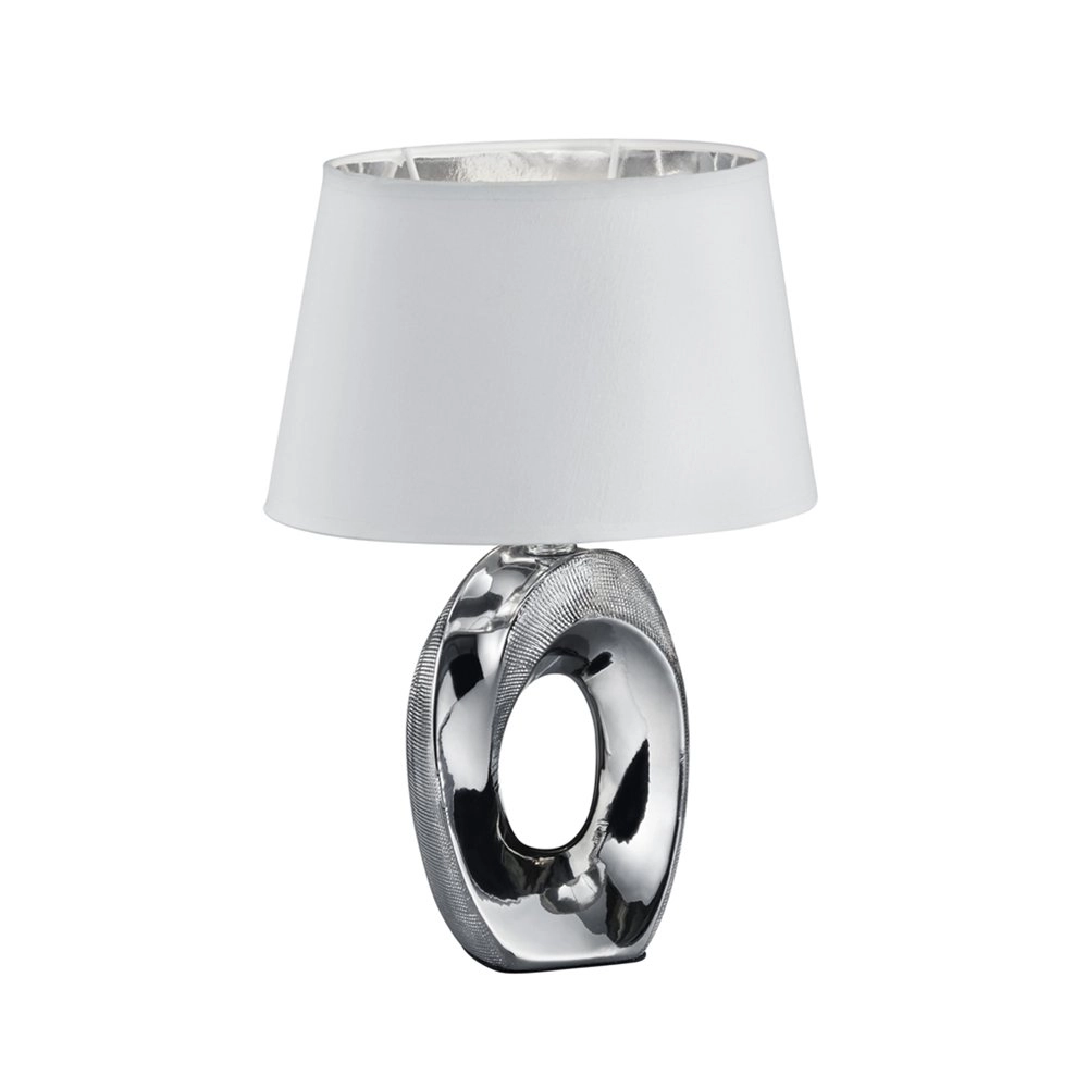 Tischlampe Taba grau mit weißem Lampenschirm