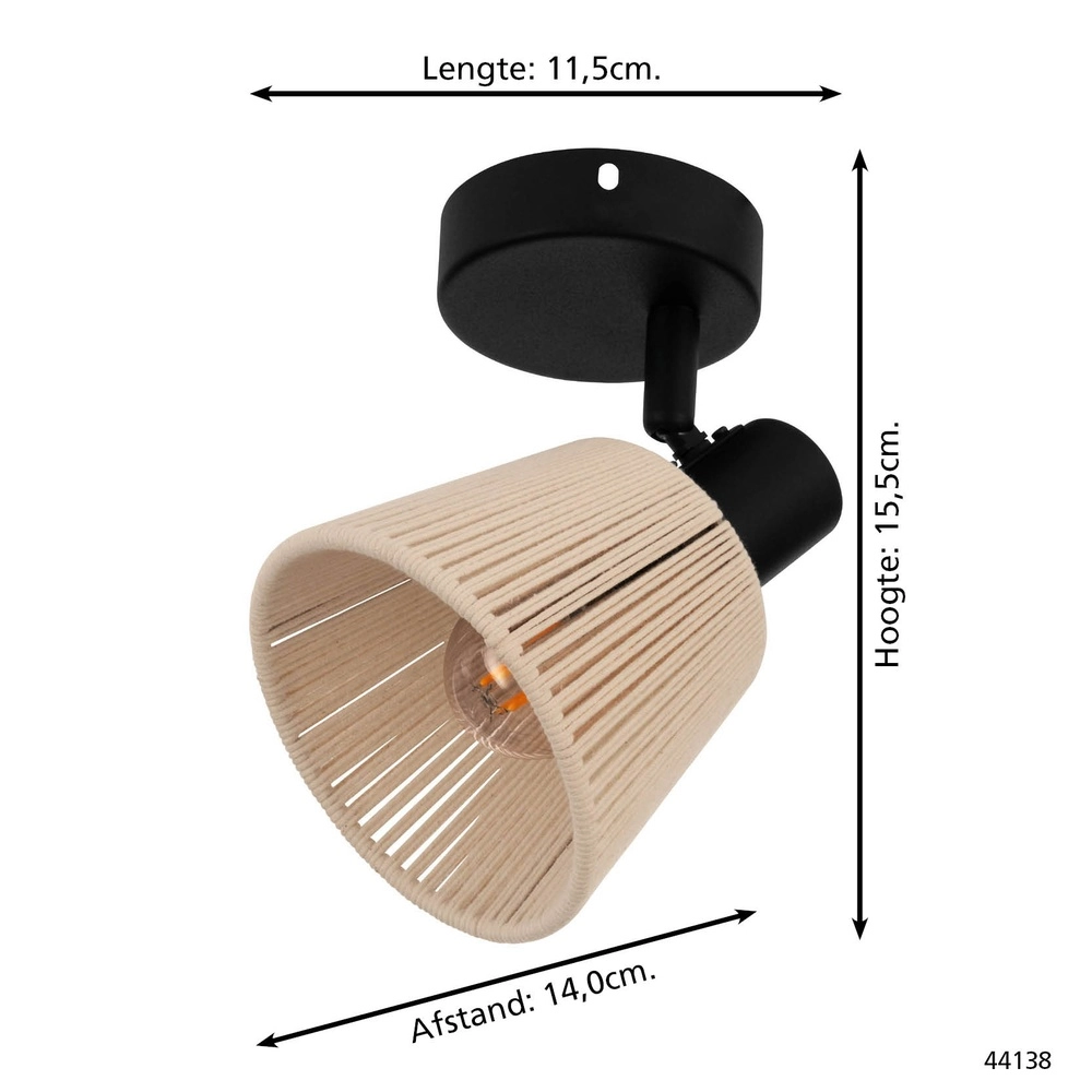 Wandleuchte Seagard schwarz mit Rattan Eglo 9008606359820