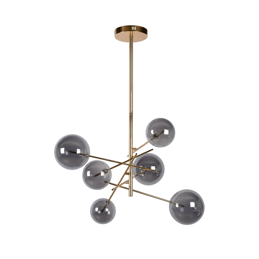 6-Licht Pendellampe Alara Gold mit Rauchkugeln