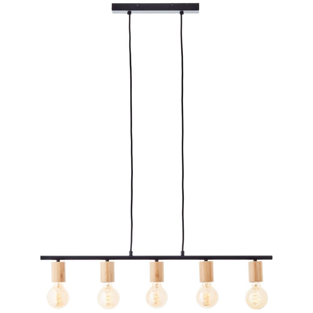 Hängelampe mit 5 Leuchten Kerry schwarz mit Holz