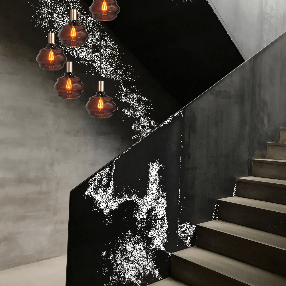 5-flammige Loft-Hängelampe - Gold - Porto mit kugelroten Gläsern - Ø 24cm Masterlight 8718121270982