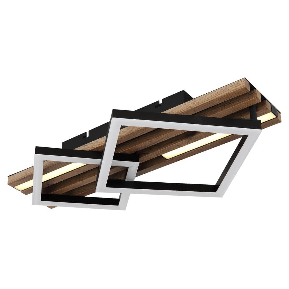 Deckenlampe Obrien schwarz mit Holz 2-hellste Globo 9007371512300