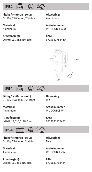 Weißer Wandscheinwerfer Double Artdelight 8719831733477