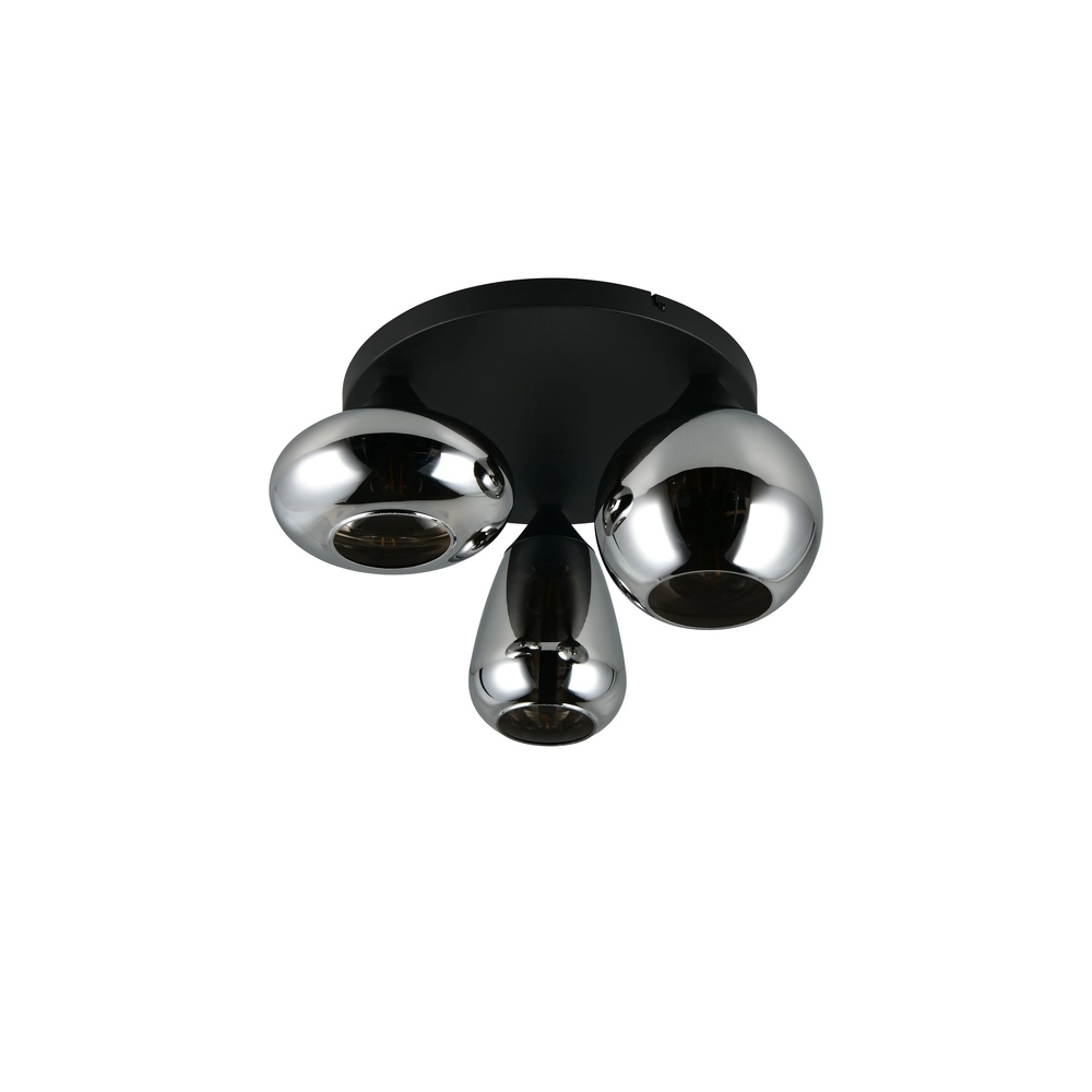 3-flammige Deckenleuchte Lumina schwarz mit Rauchglas Trio 4017807663167