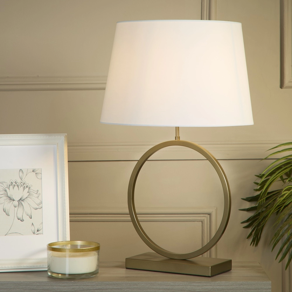 Tischlampe Elegant Bronze mit weißer Kappe Searchlight 5053423305004