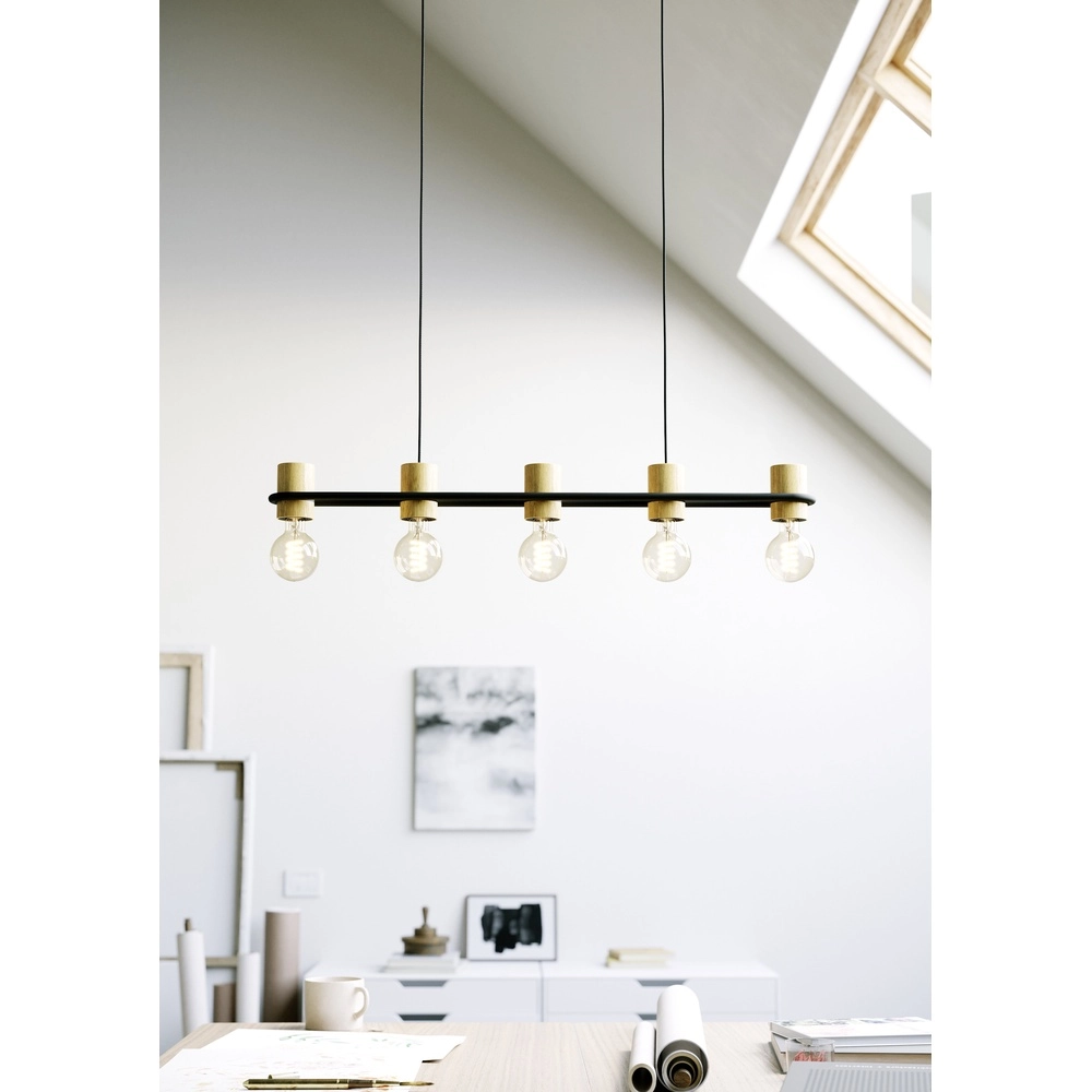 Pendellampe Chieveley mit Holzoptik – 5x E27 Eglo 9002759435417