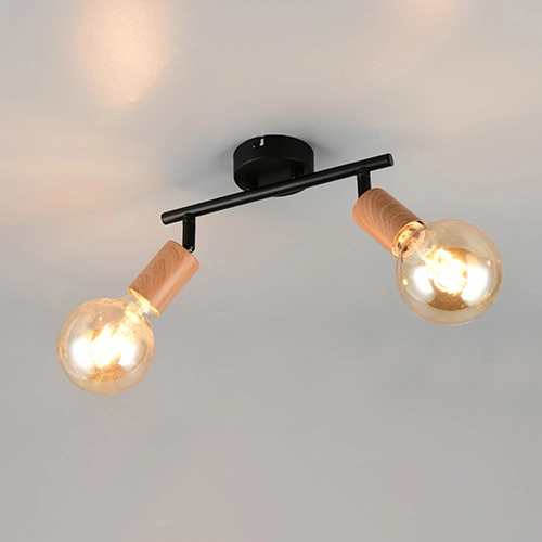 Deckenlampe Lamego Doppelschwarz mit Holz Trio 4017807670875