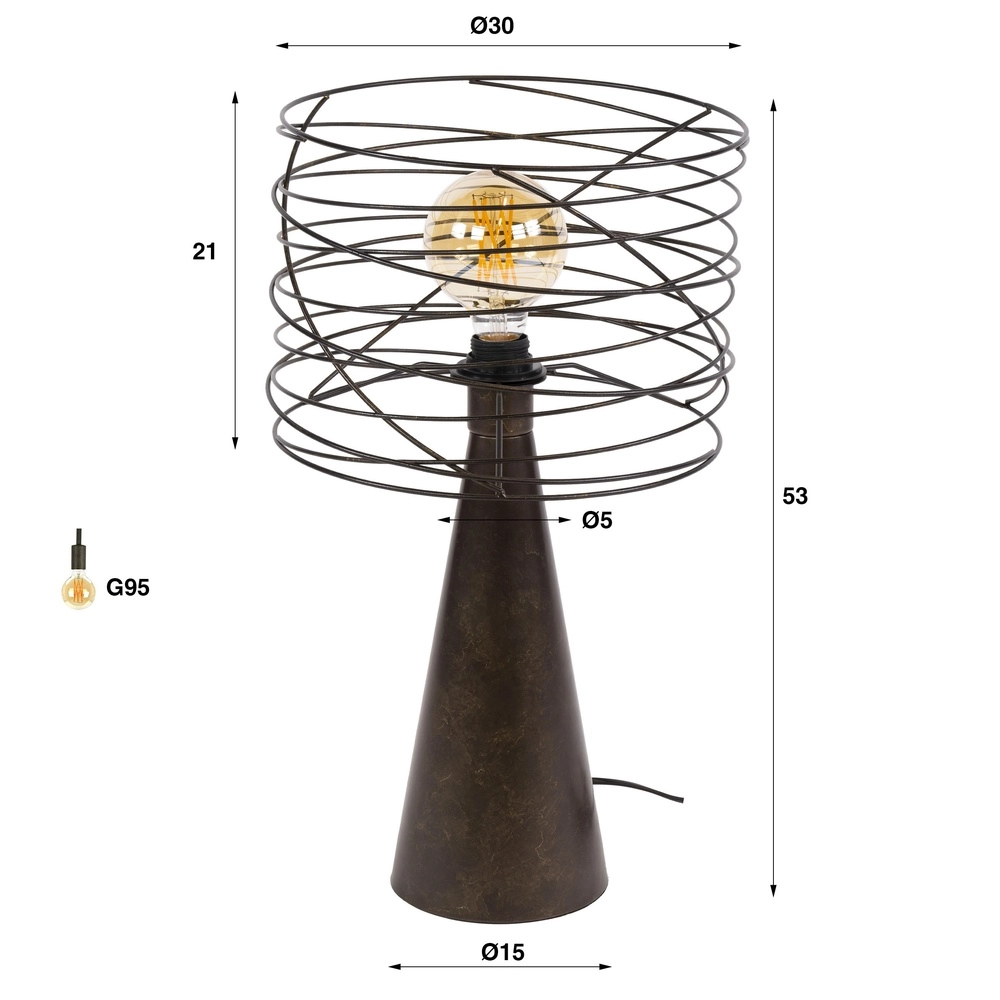 Urbane braune Tischlampe Curl mit Drahtkappe Lyora 8716803512511