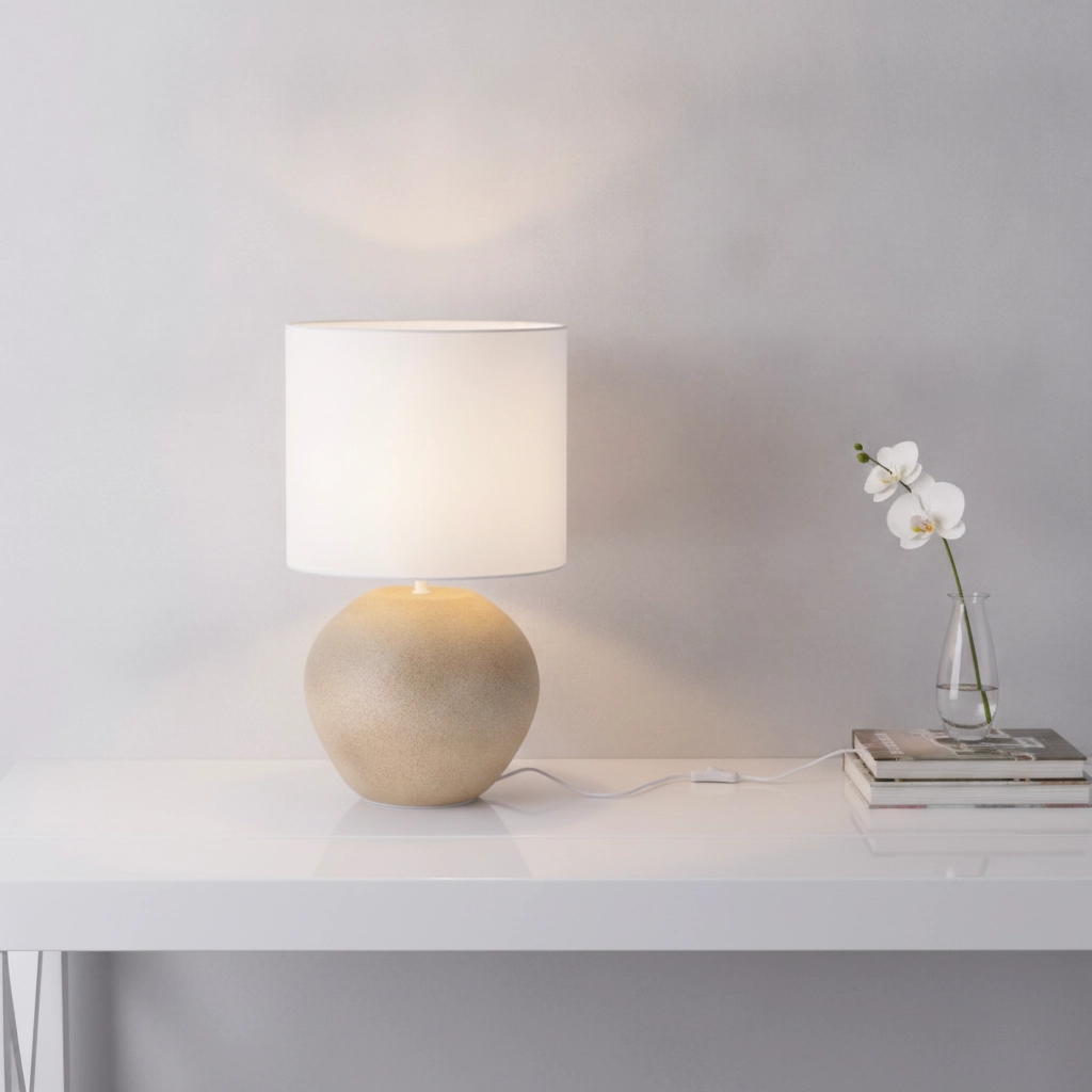 Tischlampe Mizu Creme mit weißer Kapuze