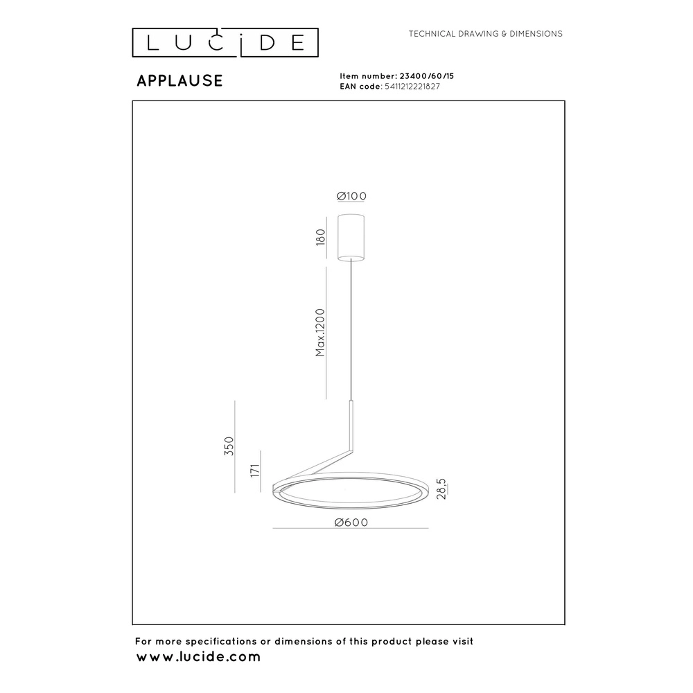 Elegante LED-Pendelleuchte Applause Gebürstetes Metall – Ø 60 cm Premium by Lucide 5411212221827