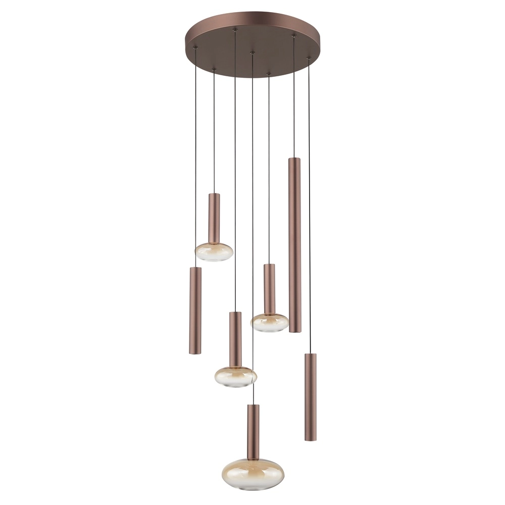 Pendellampe Veridian Ø 47 cm Kaffeebraun mit bernsteinfarbenem Glas Brilliant 4004353476891