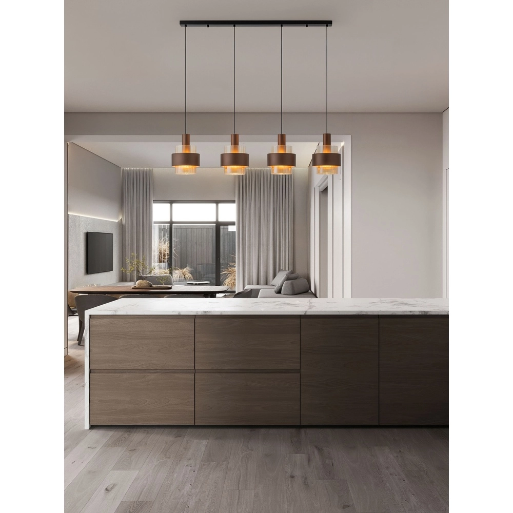 Moderne Pendellampe Serena 4-helles Kaffeebraun
