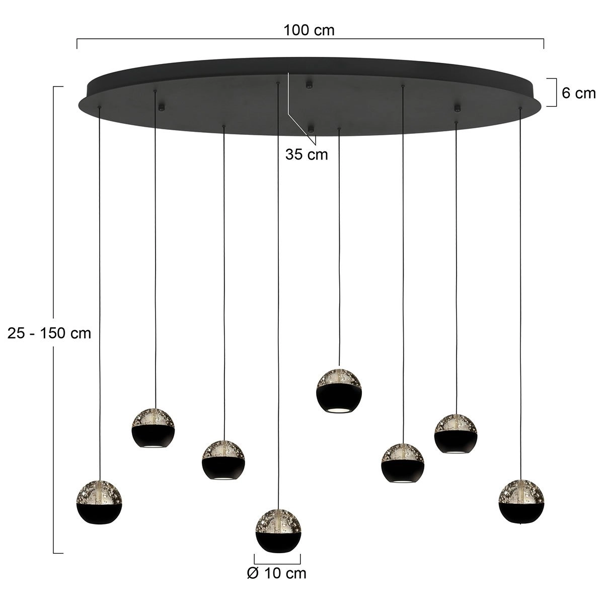 Ovale Pendellampe Belluno 8-Licht-LED – Schwarz Steinhauer 8712746184006