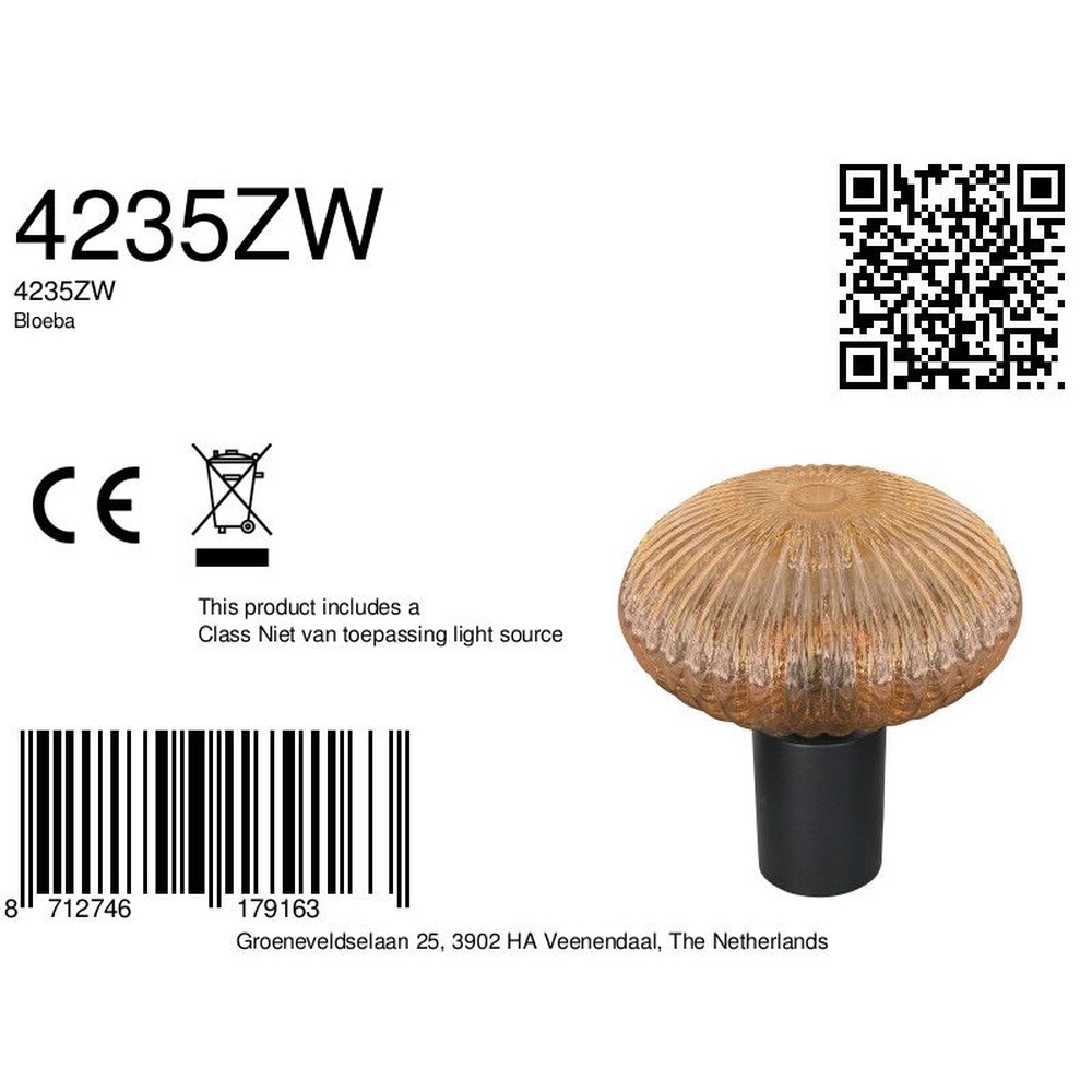 Tischlampe Bloeba schwarz mit Braunglas Steinhauer 8712746179163